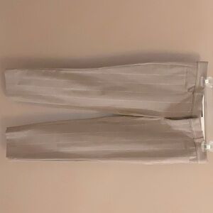These size SMALL Banana Republic pants are brown with skinny white stripes.
